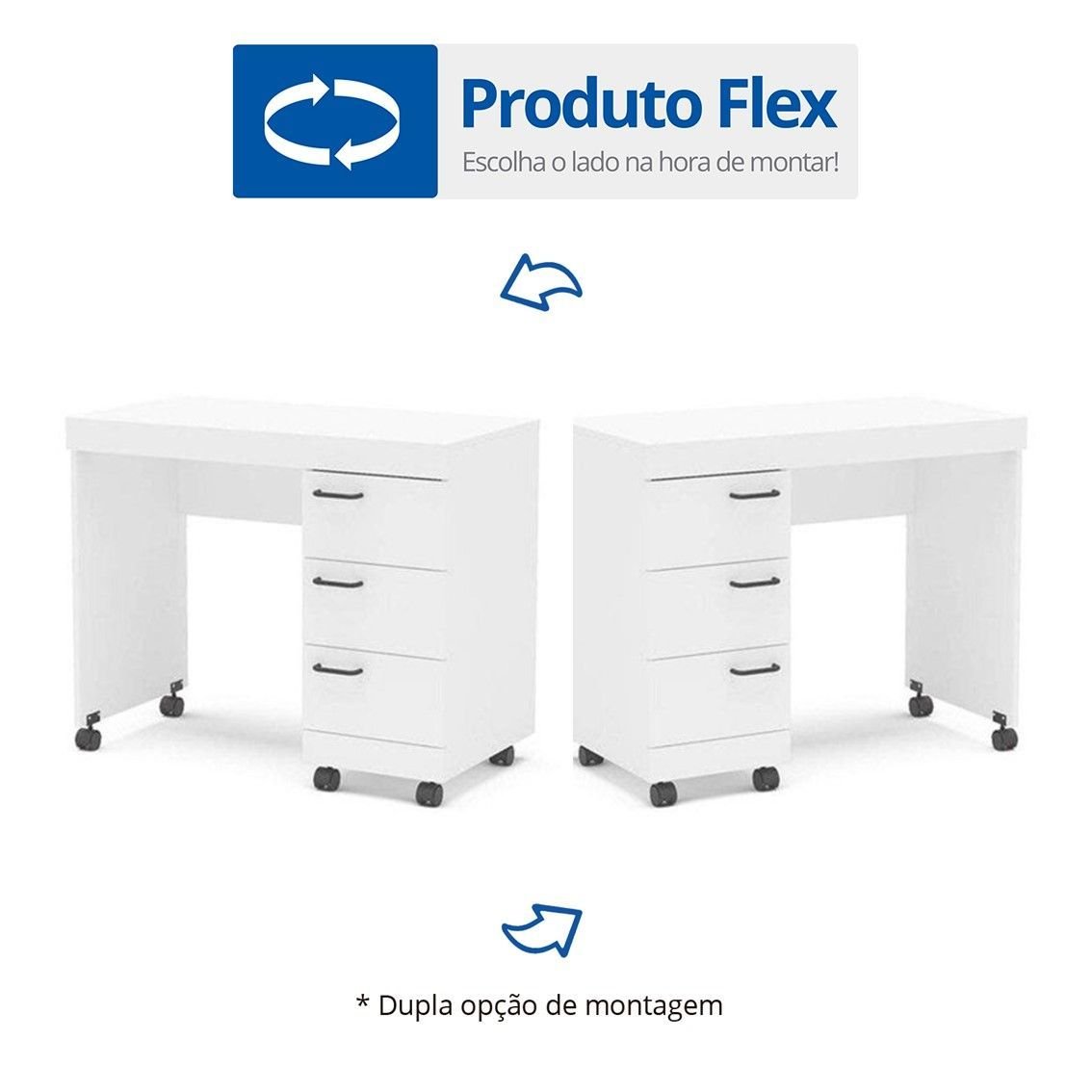 Escrivaninha Mesa Escritório Osaka 3 Gavetas 90cm Politorno
