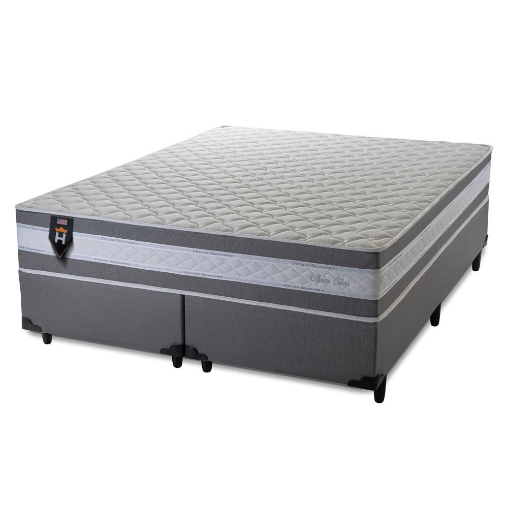 Conjunto Cama Box Super King com Molas Ensacadas Alpine Cinza 193x203x65 King House