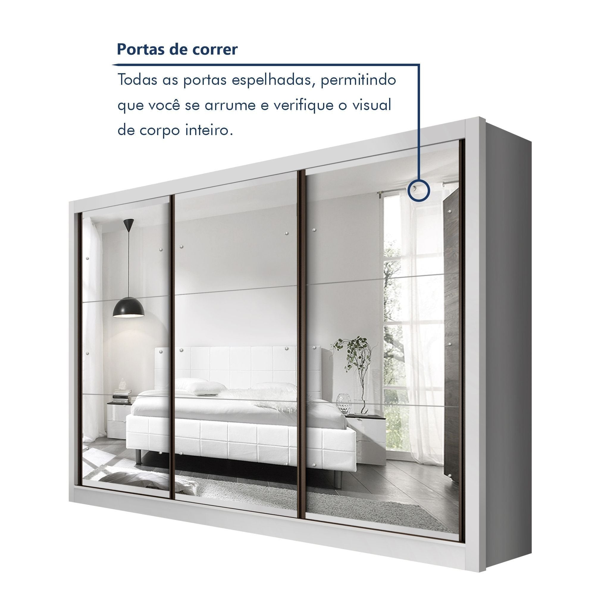 Guarda-Roupa Casal 3 Portas 6 Gavetas com Espelho Premium Lux Yescasa Branco