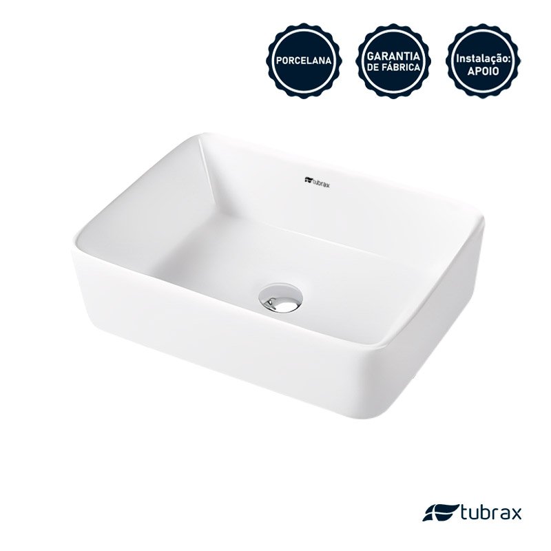 Cuba Banheiro Lavabo Cerâmica Retangular Branca Apoio Tubrax BAB0003